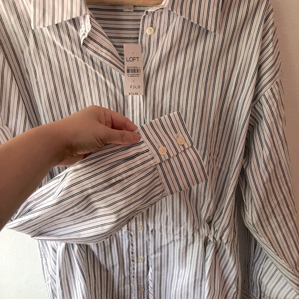 Loft Cotton & Modal Button Up Long Sleeve Tunic Blouse - Picture 6 of 11